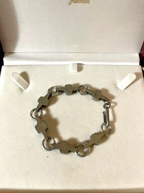 Vintage Silver Tone Brutalist Cross Bracelet